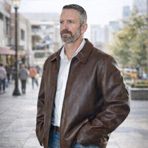 Vintage 1990s Alfani Brown Leather Jacket Men’s Large L | Classic Zip Front Coat